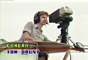 Working in a bucket truck with a camera to cover high school softball in 1988.